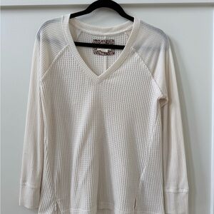 Anthropologie Cream Long Sleeve Waffle Knit Top